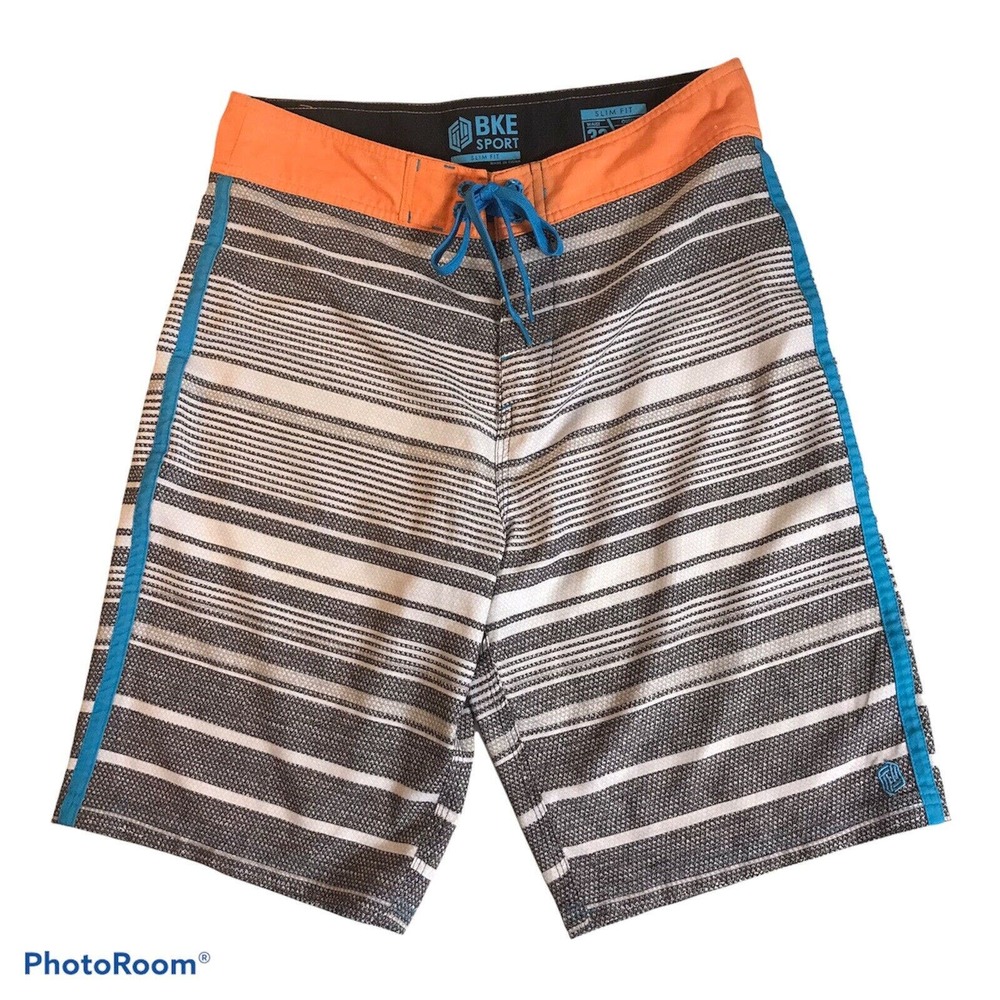 Buckle BKE Sport Mens Grey Orange Slim Fit Swim Shorts Board Shorts Size 32